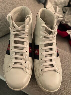 Authentic Gucci White Leather High-Top Sneakers